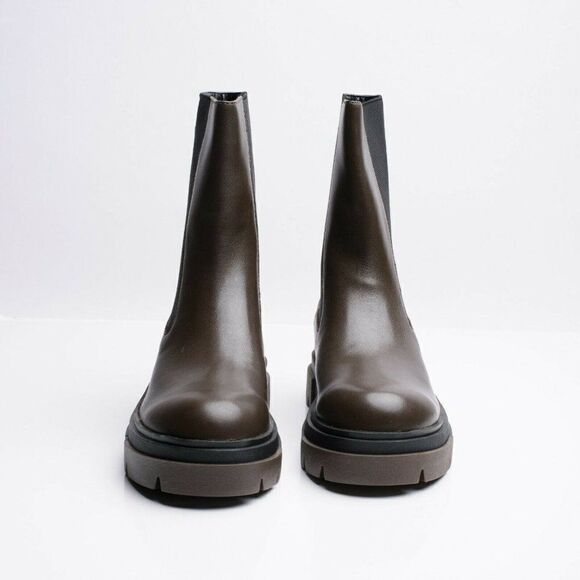 Zara Womens Chelsea Khaki Leather Ankle Boots Lug Soles EU 38 US 7.5 1176/810 - Picture 5 of 10